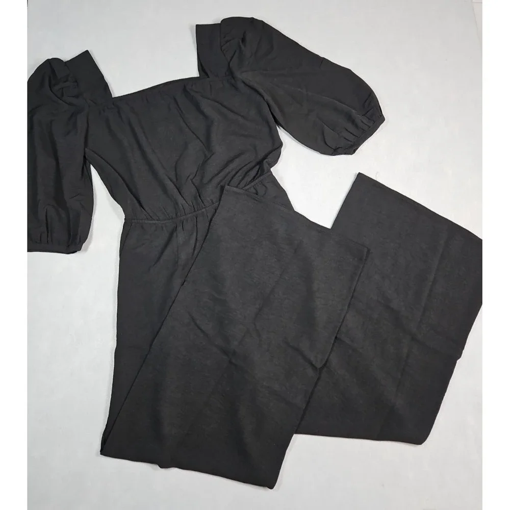 Fraiche By J Womens Black Puff Sleeve Blouson Jumpsuit Size Small NWT